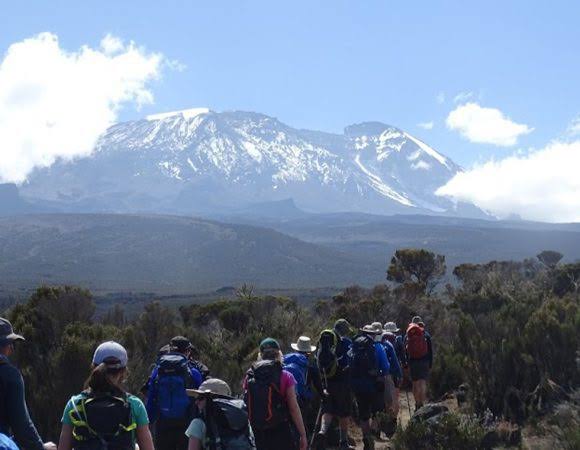 Hikers traversing the southern slopes via the Umbwe Route